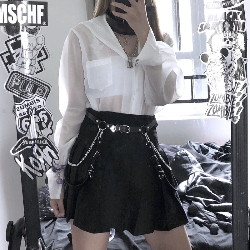 Women Skirt Belt Female Pu Leather Hiphop Rock Nightclub Sexy Jeans Dress Heart Punk Belt With Metal Waist Chain 383
