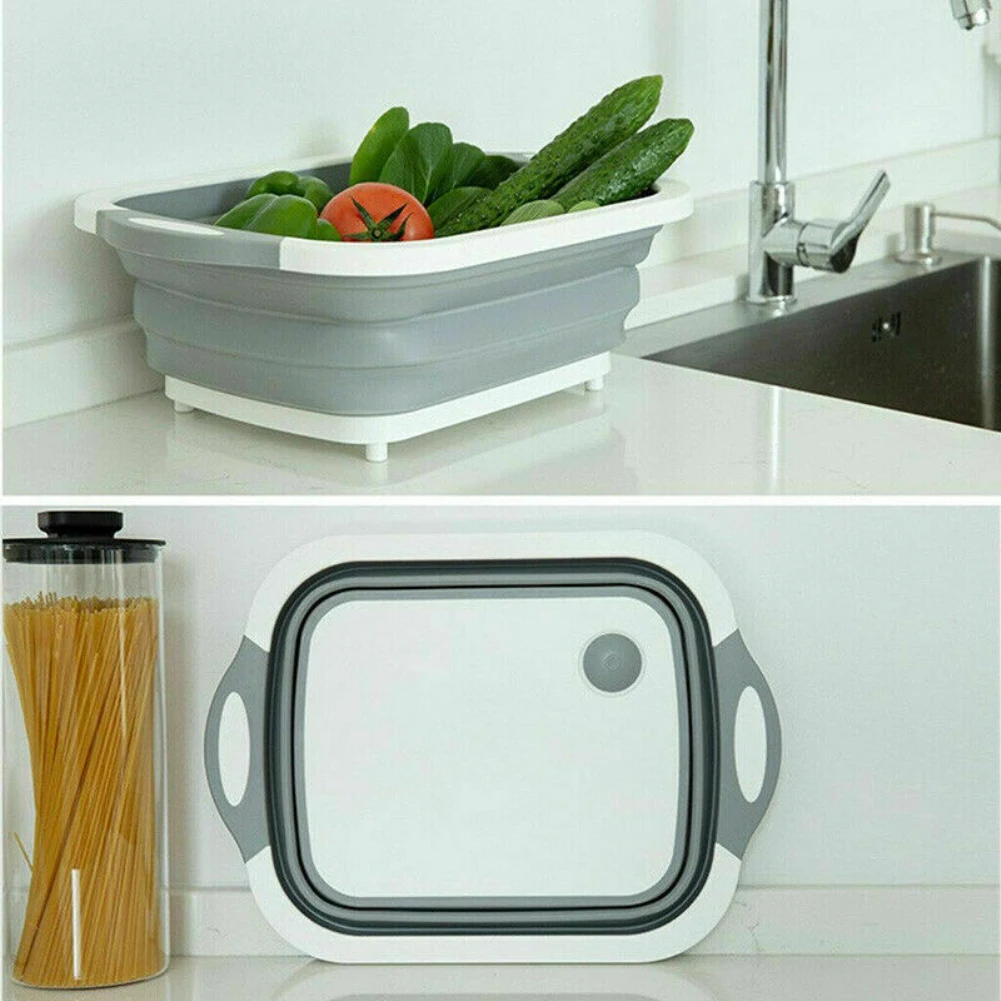 Kitchen Accessories 250*196mm Multi-function Cutting Board Folding Drain Basket Vegetable Fruit Washing Holder Basin Tool