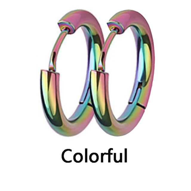 1 pair Dia 8/10/12/14/16mm Stainless Steel Hoop Earrings for Women/Men Round Circle Earring Piercing Anti-allergic Ear Buckle colorful