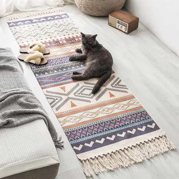 

2019 Bohemian Simple Fringed Cotton and Linen Small Fresh Carpet Living Room Bedroom Bedside Carpet Mat Retro Clan Wind Blanket