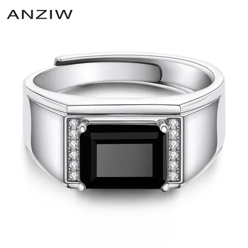 

ANZIW Men Rings 7x9mm Black Moissanite Diamond Halo Ring 925 Sterling Silver Women Engagement Wedding Moissanite Ring anillos