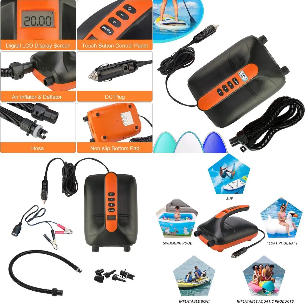 Electric Inflation Pump 12V Quick-Fill Smart Inflate Deflate Air Pump 20PSI for Inflatable Boats Kayaks Pools Airbeds