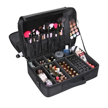 

New Fashion Cosmetic Bag 3 Layers Waterproof Travel Makeup Bag Travel Cosmetic Case Brush Holder with Adjustable Bolso #45