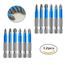 

12Pcs Set 50mm Length Phillips Bits Hex Shanked Anti Slip Screwdriver Bits Magnetic Single Head PH1 PZ1 PH2 PZ2 PH3 PZ3
