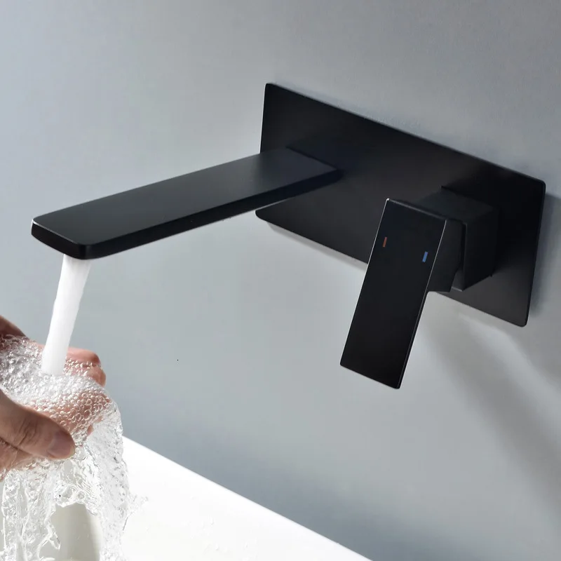 

Full Copper Black Basin Water Tap Dark Load Wall Type Embedded Box On The Stage Wash Basin Faucet Hotel Fund Am1009