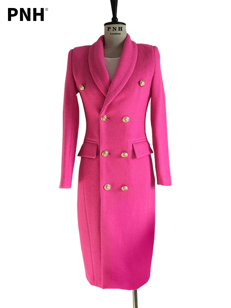 Roze Jas Dames Medium Lange Zoete Tweed Kleine Herfst En Winter Koreaanse Wollen Dubbele Rij