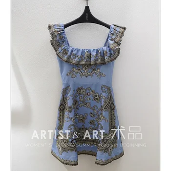 

Svoryxiu Runway Summer Holiday Style Dresses Women's Cotton Linen Print Sleeveless Dresses