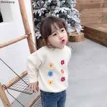 Вязаный свитер для маленьких девочек; кардиган для маленьких девочек; детские осенние Рождественские свитера с цветочным рисунком для подростков; детский джемпер; детская зимняя одежда