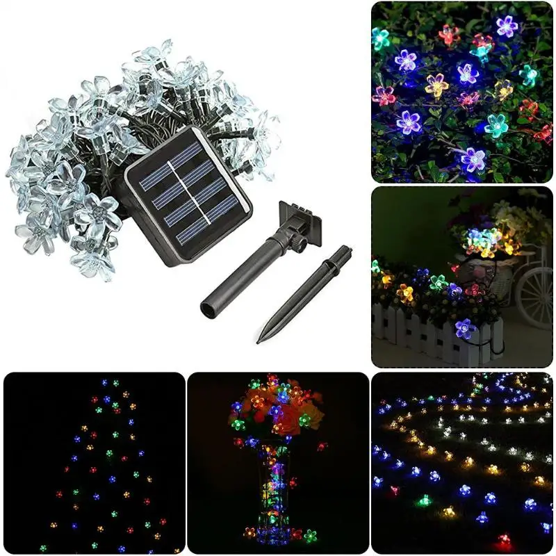 Peach Flower 30LED Light String Colorful Christmas Holiday Decor Solar Lamp