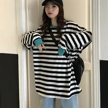 Негабаритная Женская Полосатая футболка в Корейском стиле, Повседневная Уличная футболка в стиле хип-хоп с изображением друзей, 90S гранж, эстетическая Базовая футболка, странные вещи