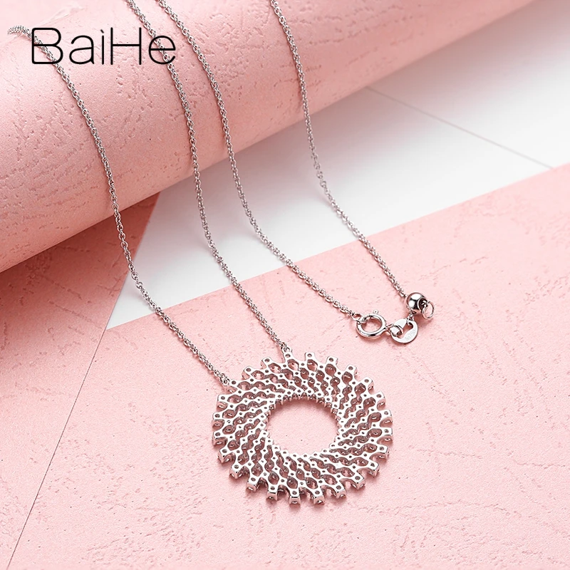 BAIHE Solid 18K белое золото Сертифицированный всего 1.8ct натуральные бриллианты женские свадебные модные ювелирные изделия Подарочные ожерелья