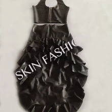 Женский черный комплект из латексных топов+ юбка «Ласточкин хвост»