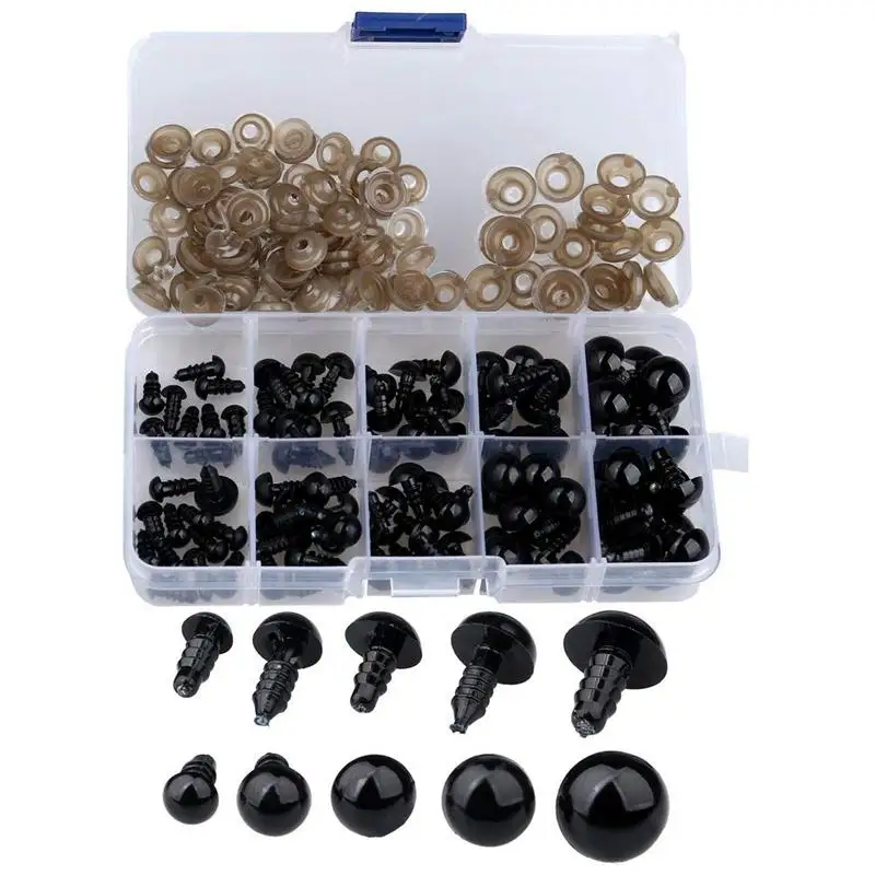 

Hot-100 pcs 6-12 mm Plastic Safety Eyes, Black Safety Eyes Doll Making with 100 pcs Washer for Toy Making DIY Crafts