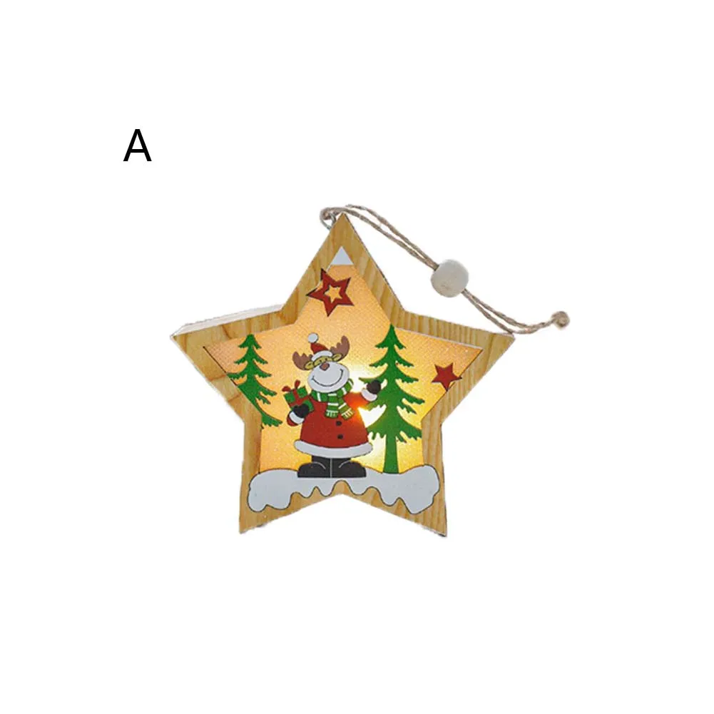 Деревянные украшения, подвесной светильник, подходит для украшения рождественской елки, светодиодный светильник, Санта-олень, корзина, светящаяся кнопка для декора, батарея - Цвет: A