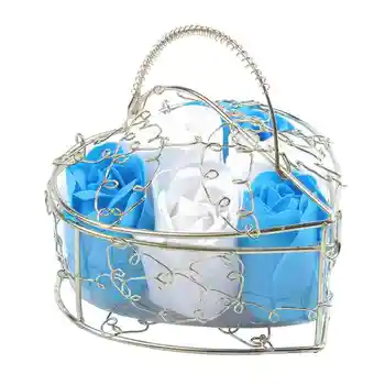 

6Pcs Scented Rose Flower Petal Bath Body Soap Wedding Party Gift Home DIY Decoration (Blue+White)