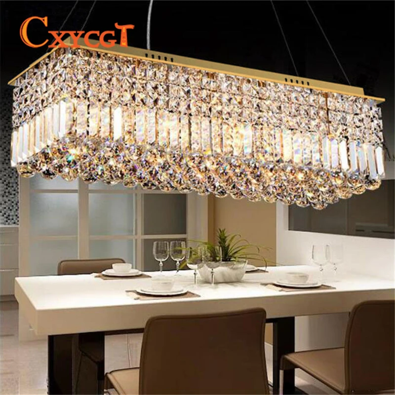 

Modern Luxury Minimalist LED Golden Rectangular Crystal Lamp for Dining Hall