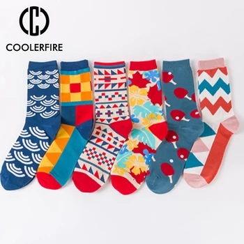 

6 Pairs Cotton Men Women Happy Autumn Winter Socks Fashion British Style Lovers Funny Long Socks