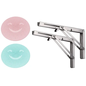 

2Pcs Silicone Bath Shower Back Brush Massager & 2Pcs Heavy Duty Stainless Steel Foldable Wall Mount Shelf-Bracket
