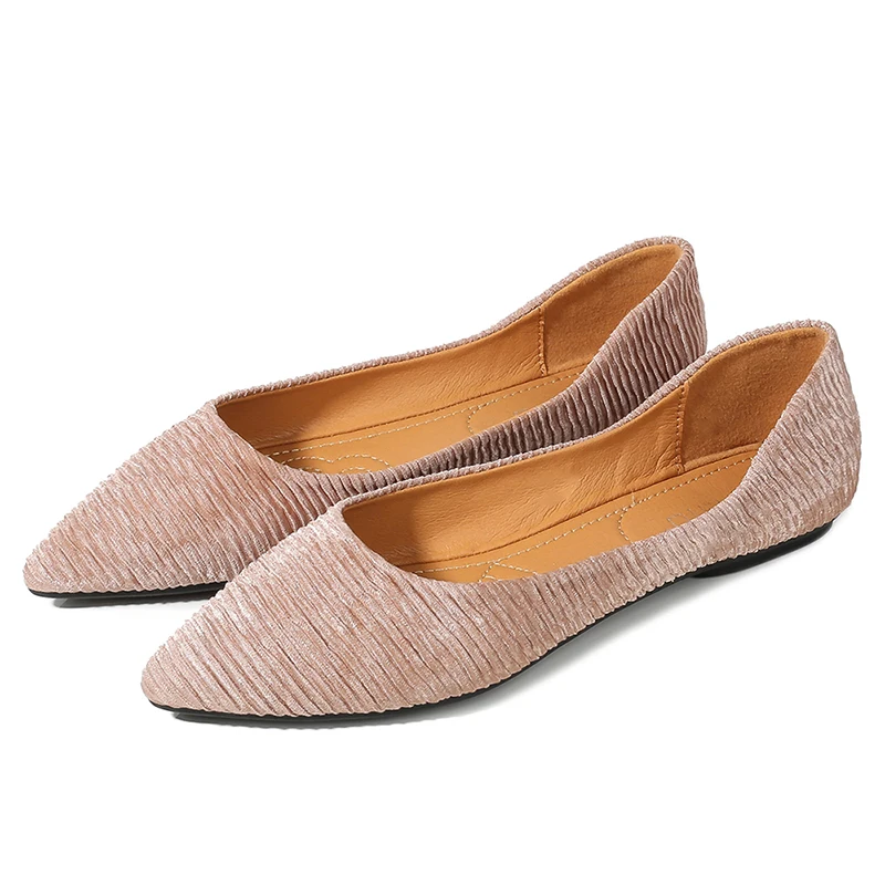 Autumn Striped Flats Shoes Pointed Toe 