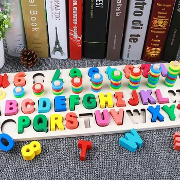 

New HOT SALE Baby Toys Colorful Wooden Blocks Baby Music Rattles Graphic Cognition Early Educational Toys For Baby 0-12 Months