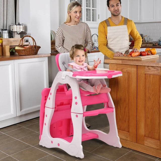 Costzon Silla alta para bebé, juego de mesa y silla infantil 3 en 1,  asiento elevador convertible con bandeja de alimentación ajustable de 3