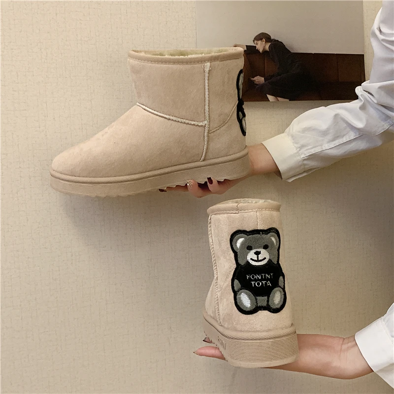 Women Boots Waterproof Solid Color Snow Winter Shoes Woman Bear Non-slip Girls Ankle Flats Keep Warm Bottes Femmes | Спорт и