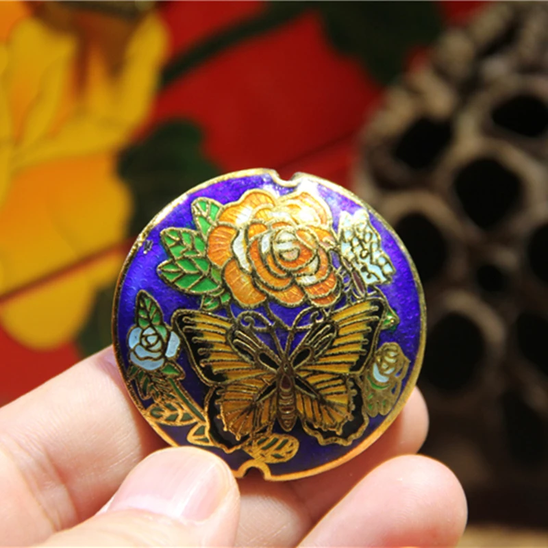 Enamel Color Large Butterfly Peony Round Bead Cloisonne Filigree Copper Accessories DIY Jewelry Making Long Necklace Pendants