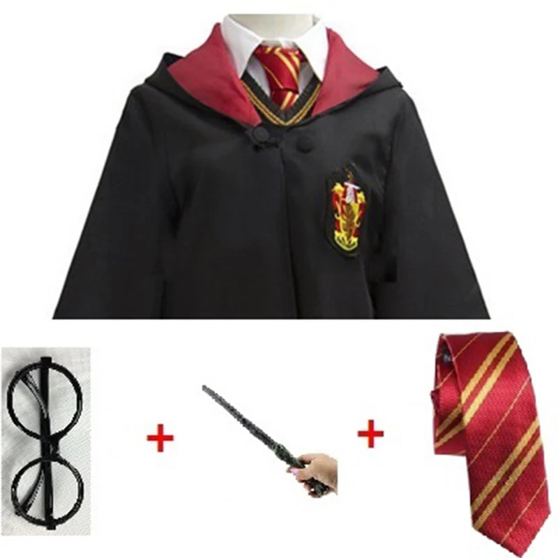 Gryffindor Set1 Маскарадные костюмы для взрослых и детей из Поттера, Волшебная накидка из Поттера, халат с галстуком, шарфом, палочкой, очками, одежда для костюмированной вечеринки на Хэллоуин - Цвет: Gryffindor Set1