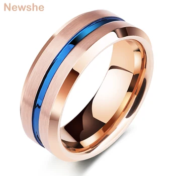

Newshe Men's Tungsten Carbide Rings 8mm Rose Gold Color Blue Line Groove Ring Wedding Band For Him Charm Jewelry TRX060
