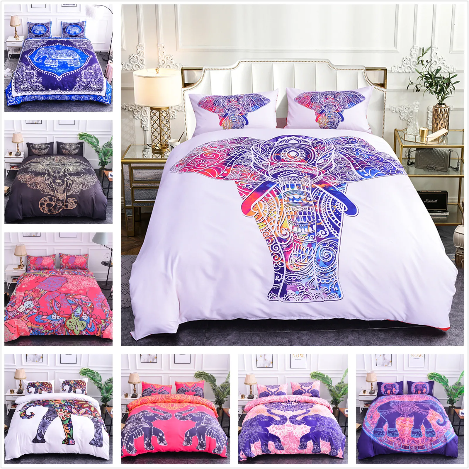 Bohemian Style Elephant Pattern Bedding Duvet Cover Set Bedclothes