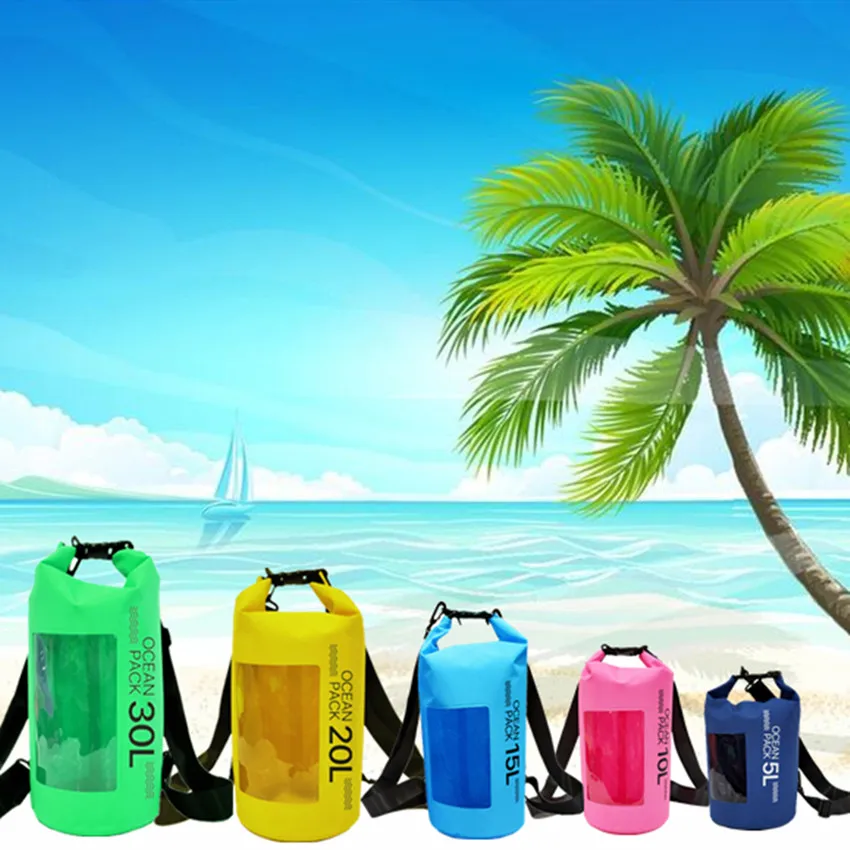 PVC Waterproof Bag 5L 10L 20L Outdoor Swimming Bag Diving Compression Storage  Dry Bag For Man Women Kayaking Backpack
