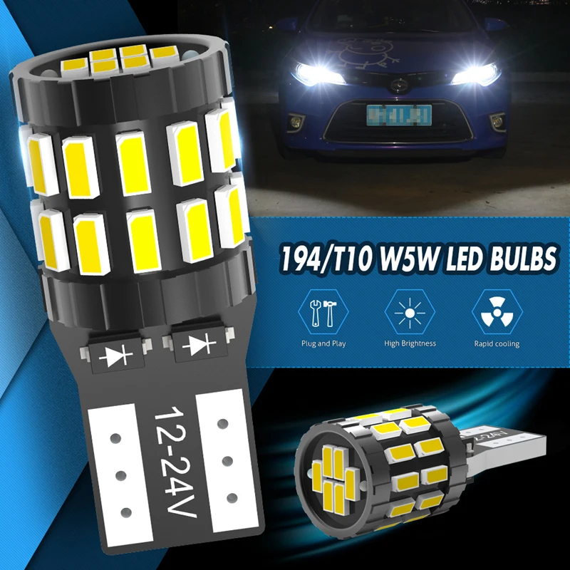 Katur 10 шт. T10 светодиодный Canbus W5W светодиодный лампочка авто лампа 3014 24SMD автомобильный интерьерный светильник 194 168 светильник s лампочка белый красный желтый без ошибок