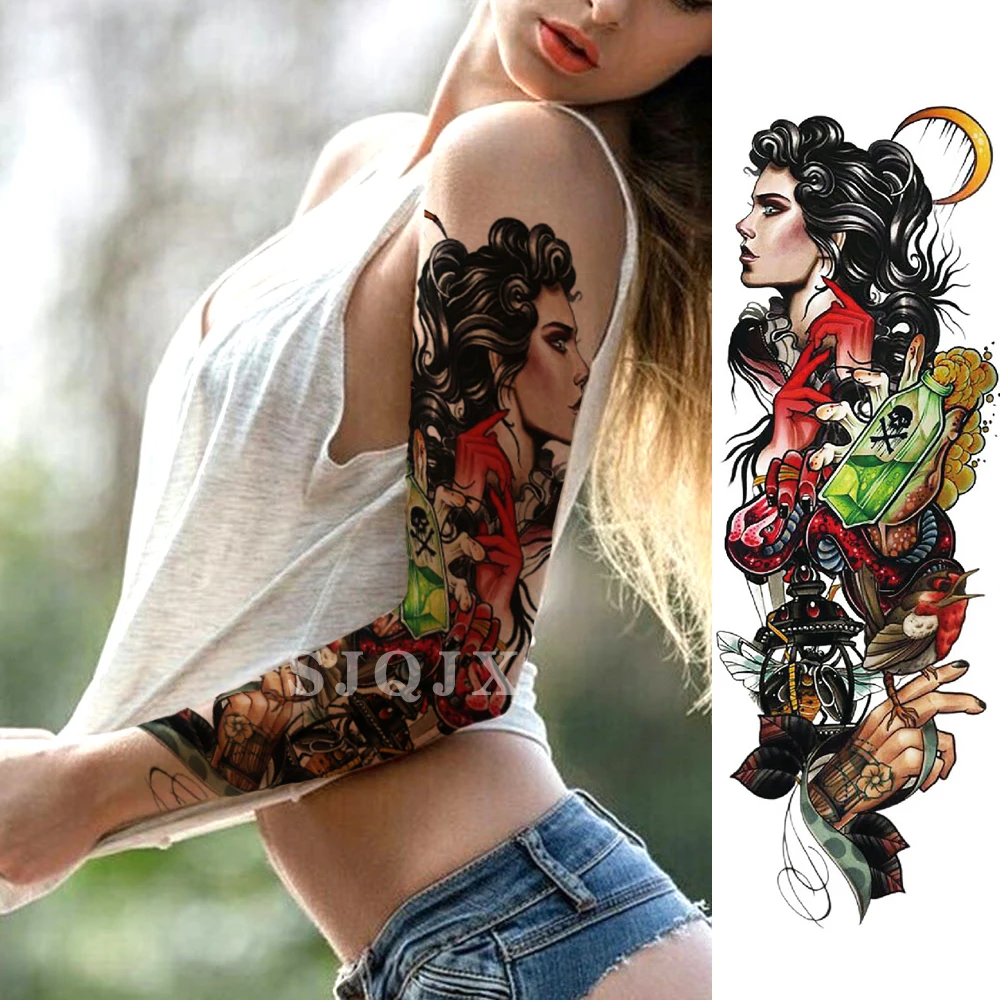 Большие рукава татуировки водонепроницаемые временные розы лотоса женщины девушки цветок татуировки наклейки Череп ангел Мужчины Полный Поддельные черные татуировки - Цвет: 2