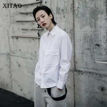 

XITAO Women White Blouse Fashion New 2020 Spring Pocket Full Sleeve Single Breast Goddess Fan Casual Minority Shirt XJ3848