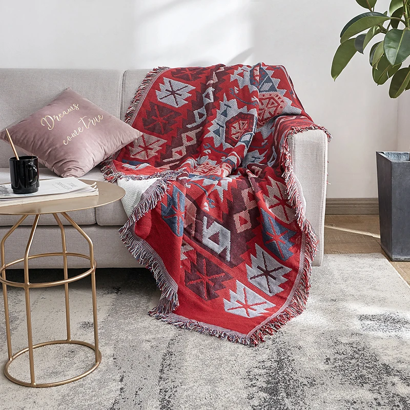 Богемский стиль красный диван одеяло пледы Одеяло Диван Декор чехол для дивана кровать самолет путешествия плед трикотажные Нескользящие одеяло s