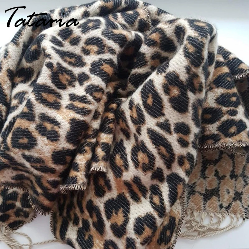 Tataria женский зимний шарф для женщин, Леопардовый шарф, теплый мягкий кашемировый плотный длинный шаль и шарфы, коричневое леопардовое пончо
