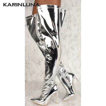 

Karinluna Hot Sale Top Quality Sale Shoes Woman Sexy Party Thin High Heels Over-the-Knee Boots Pointed Toe Solid Zip Shoes