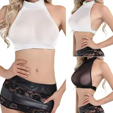 Сексуальный прозрачный женский бюстгальтер, жилет, платье с открытой спиной и лямкой на шее, бюстгальтер, майки, сетка, прозрачный жилет, майка, укороченный топ, однотонный цвет