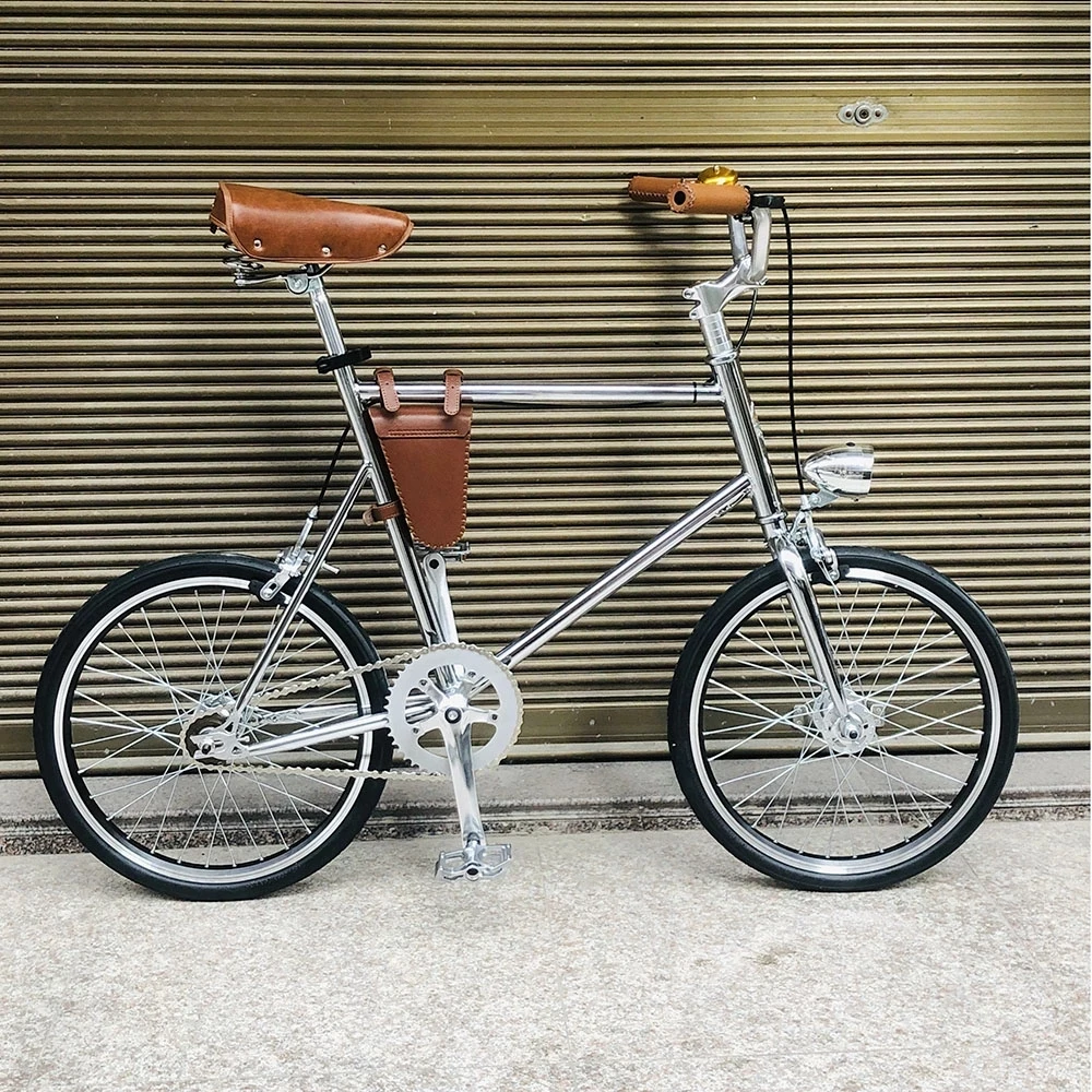 20 Inch Bike Vintage Single Speed Fixie Retro Steel Frame Mini Bicycle With Light Leather Spring Saddle BMX