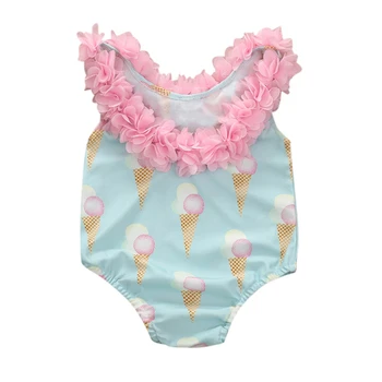 

1-4Y Children Baby Girls Swimwear Kids cartoon ice-cream print Sleeveless Swimsuit One Piece flower Beach swimming clothes A40