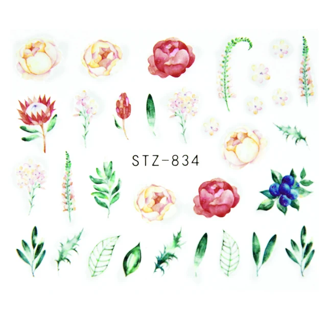 Nail Stickers Sliders For Nails For Manicure Decor Nails Set Nail Design Sliders Flower Leaf Tree Green Nail Art Watermark Decal STZ-834