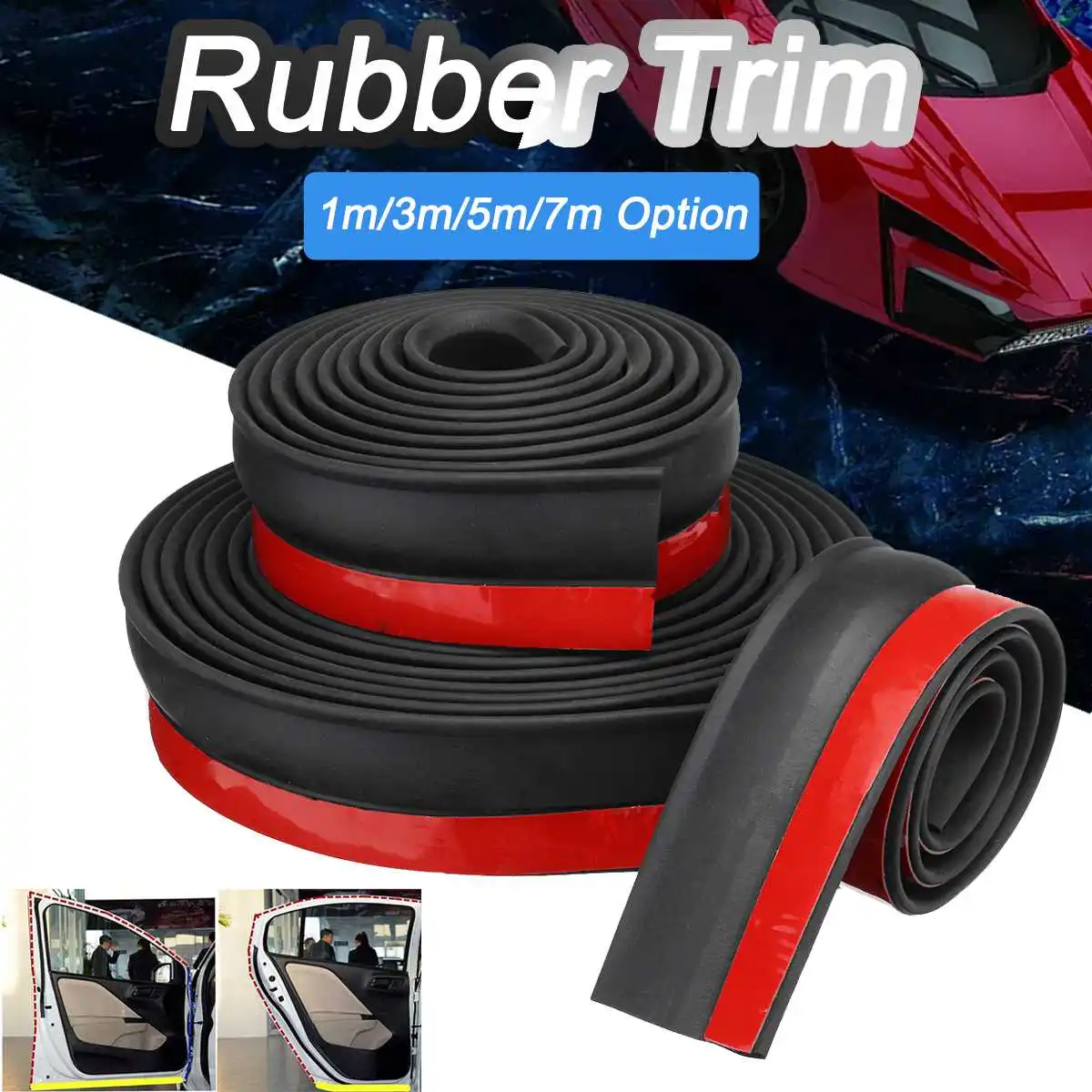 

1m/3m/7m Garage Door Bottom Weather Stripping Rubber Sealing Strip Replacement Adehesive Door Bottom Seal