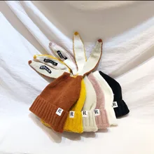 Осень-зима для маленьких мальчиков и девочек длинные заячьи ушки, Красивые Вязаные гольфы Шапки Дети, теплый утепленные шерстяные шляпы из пряжи