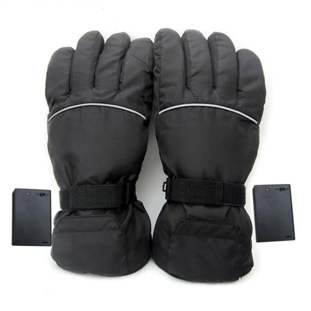Лыжные перчатки водонепроницаемые перчатки с подогревом для сноуборда снегоходные перчатки для мужчин и женщин зимние перчатки для мотоцикла на батарейках теплые перчатки - Цвет: black