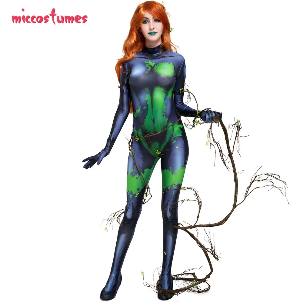 Ядовитый костюм с узором плюща женщина девушка Plantgirl растение токсинов Косплей Костюм Комбинезон 3D печатных зентай для Хэллоуина