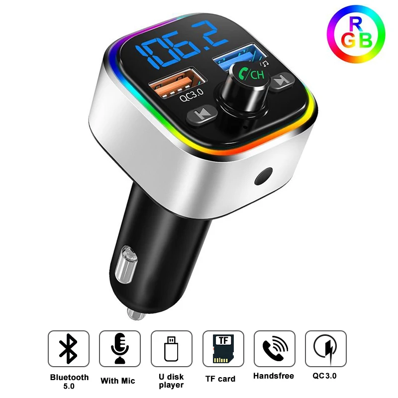 

New FM Transmitter Car Bluetooth FM Modulator With Colorful Light Lossless MP3 Player Car QC 3.0 Quick Charger Receiver Adapter