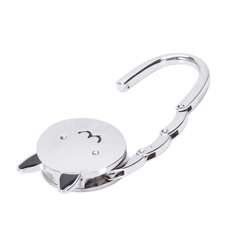 Cat Cartoon Foldable Silver Tone Handbag Hook Antislip Rubber Base bag holder metal hook bag hanger bag hook