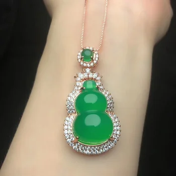 

Real 100% 925 Sterling Silver Necklace Natural Green Jade Emerald Gourd Choker Pendants Necklaces Women Luxury Fine Jewelry Gift