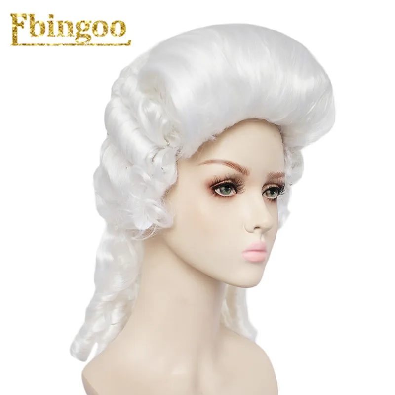 Ebinoo White Lawyer Wig Baroque Curly Colonial Female Lawyer Judge Deluxe Historical Costume Synthetic Cosplay Wig for Halloween