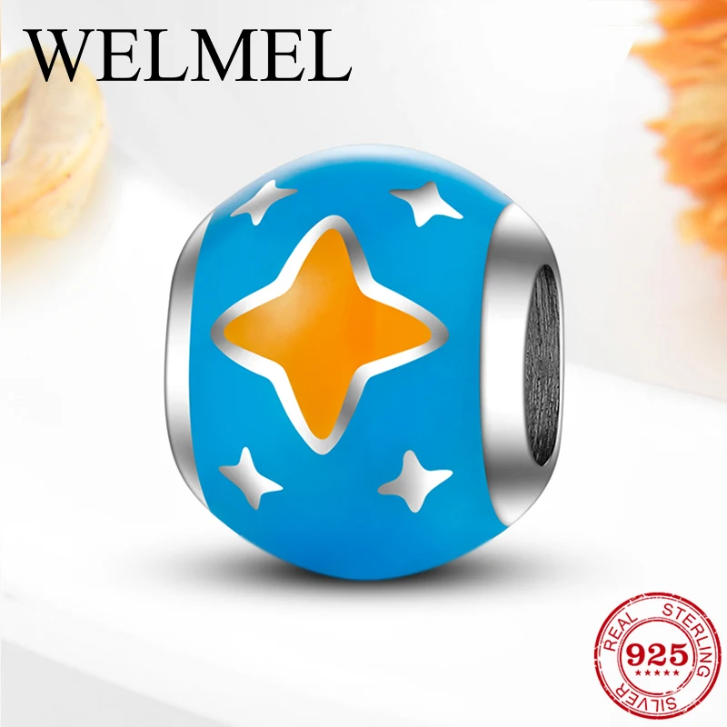 

2020 New Female Jewelry Gold Stars Enamel Charm 925 Sterling Silver Beads fit Authentic Original Pandora Bracelets DIY Jewelry